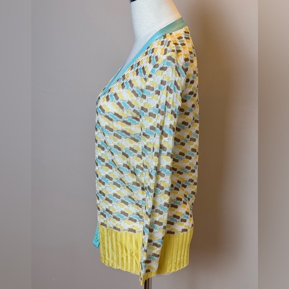 Missoni Blue and Yellow Geometric Cardigan Sweater - Size 8 - Picture 4 of 8